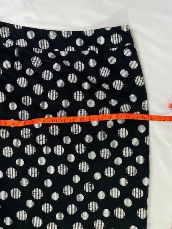 Banana Republic Linen Cotton Pencil Skirt Black White Polka Dots Size 12 - Picture 5 of 8